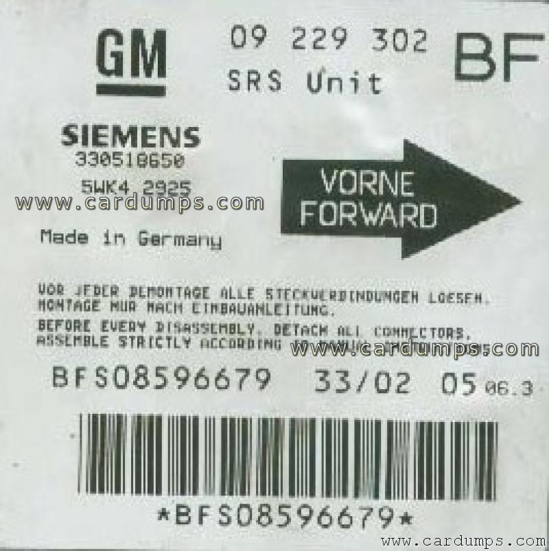 Opel Astra airbag 68HC08AZ32 09 229 302 BF Siemens 5WK42925