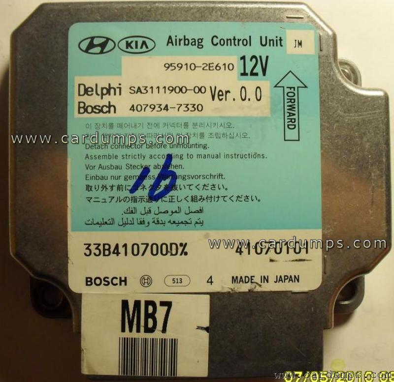 Hyundai Tucson 2007 airbag 9S12DG128 95910-2E610 Delphi 3111900-00 Bosch 407934-7330