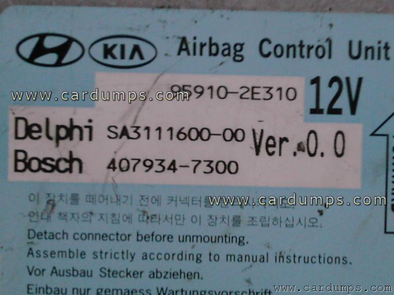 Hyundai Tucson airbag 9S12DG128 95910-2E310 Delphi SA3111600-00 Bosch 407934-7300