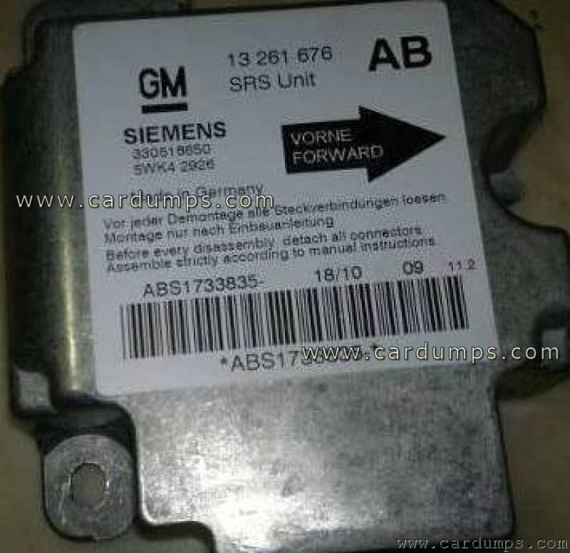 Opel Zafira airbag 68HC08AZ32 13 261 676 Siemens 5WK42925