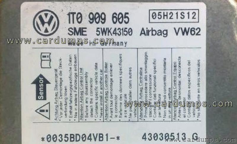 Volkswagen Touran airbag 68HC12D60 1T0 909 605 Siemens 5WK43150
