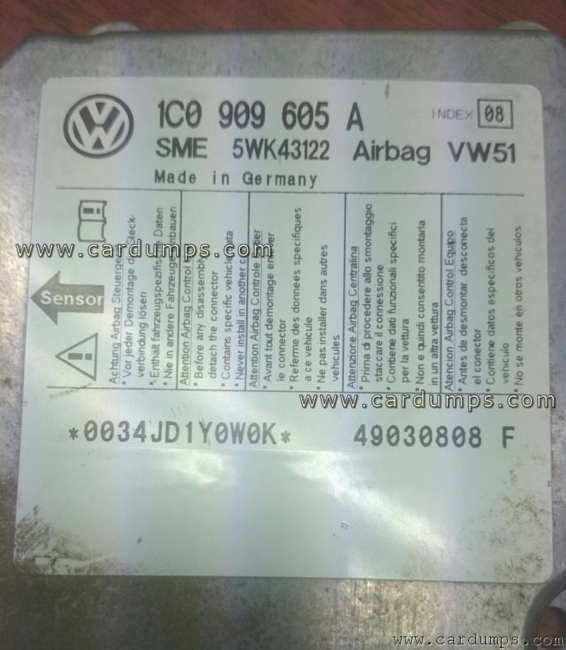 Seat Leon airbag 68HC08AZ32 1C0 909 605 A Siemens 5WK43122 VW51