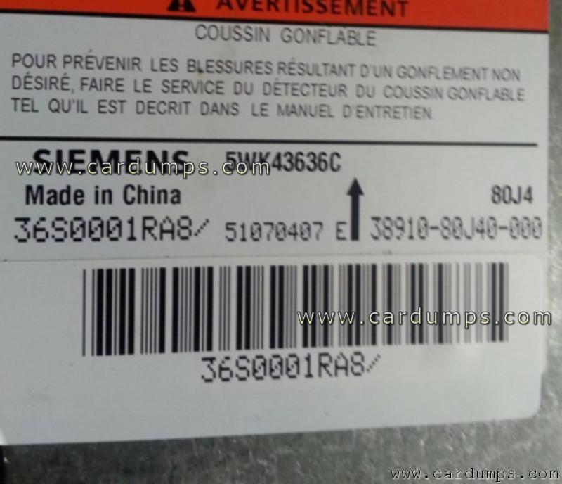 Suzuki SX4 2008 airbag 95160 38910-80J40-000 Siemens 5WK43636C