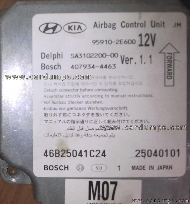 Hyundai Tucson airbag 68HC9S12DB128B 95910-2E600 Delphi SA3102200-00 Bosch 407934-4463